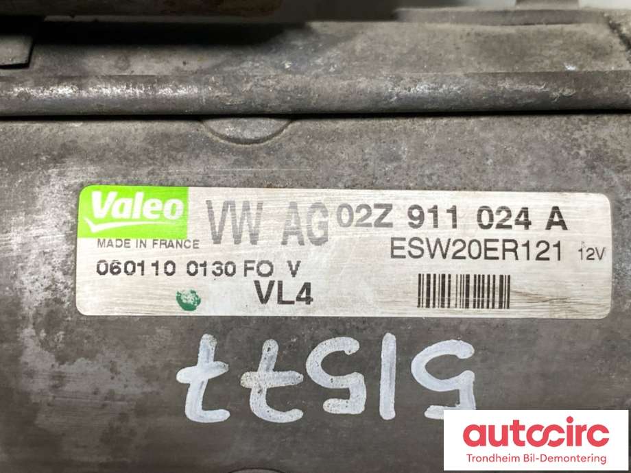 Starter diesel til Audi A3 2009-2012 (Type II, Fase 2)  (VALEO|02Z911024A|02Z911024H|02Z911024HX)