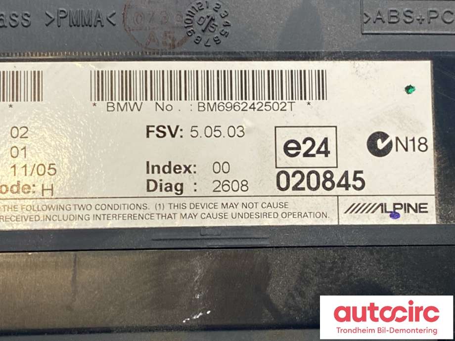 Bilstereo navigasjon skjerm til BMW 5-Serie 2003-2010 (E60/E61) (E60/E61) (65 82 9 193 758|)