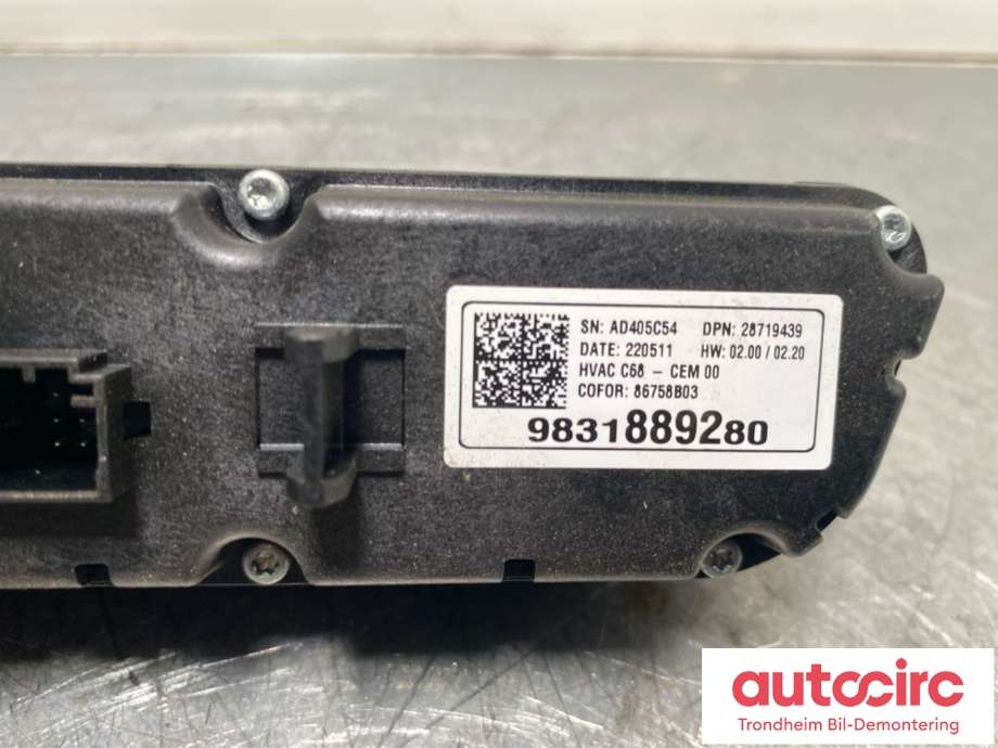 Varmeapparat betjening til Opel Mokka E 2020-->> (Type II)  (98 318 892 80|)