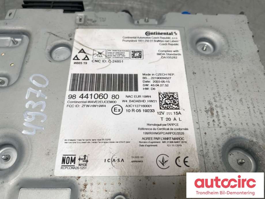 Bilstereo til Opel Mokka E 2020-->> (Type II) (96 753 802 80|9844106080|)