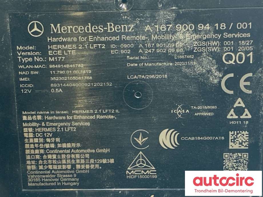 Styreenhet diverse til Mercedes EQC 2019-->>  (A1679009418|)