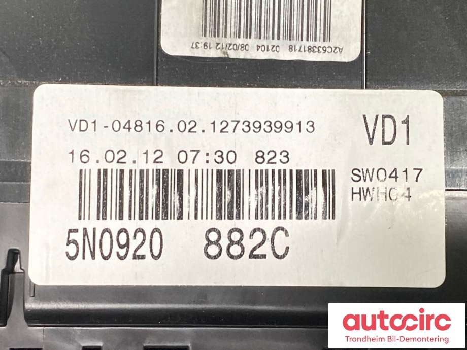 Instrumentpanel til VW Tiguan 2011-2016 (Type I, Fase 2) (5N0 920 882 C|5N0 920 882 CX|)