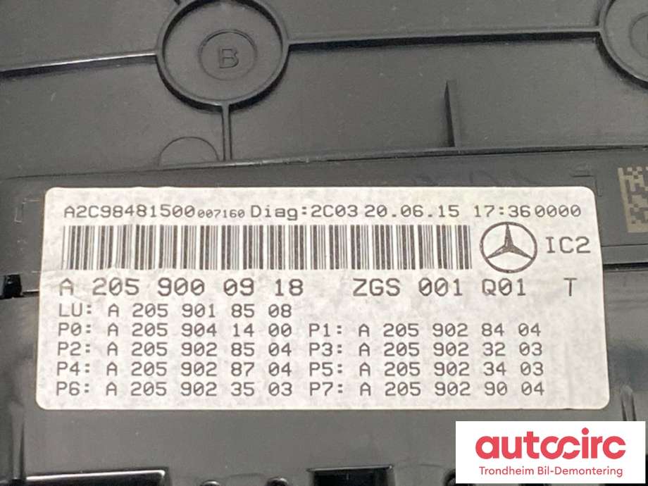 Instrumentpanel til Mercedes C-Klasse 2014-2018 (Fase 1) (W205) (W205) (A2059000918|A 205 900 28 27|)
