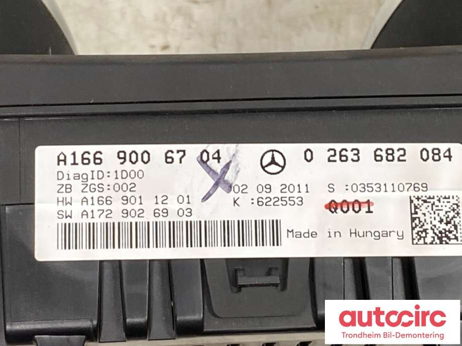 Instrumentpanel til Mercedes ML 2011-2015 (Fase 1) (W166) (W166) (A 166 900 67 04|)