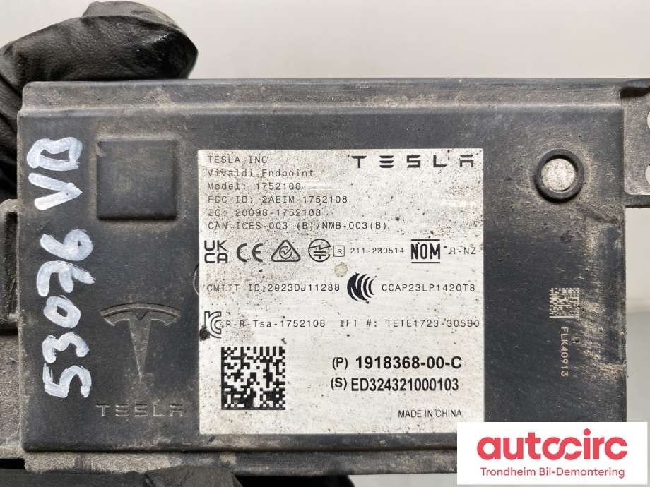 Styreenhet bluetooth til Tesla Model 3 2024-->> (Fase 2)  (1918368-00-C|)