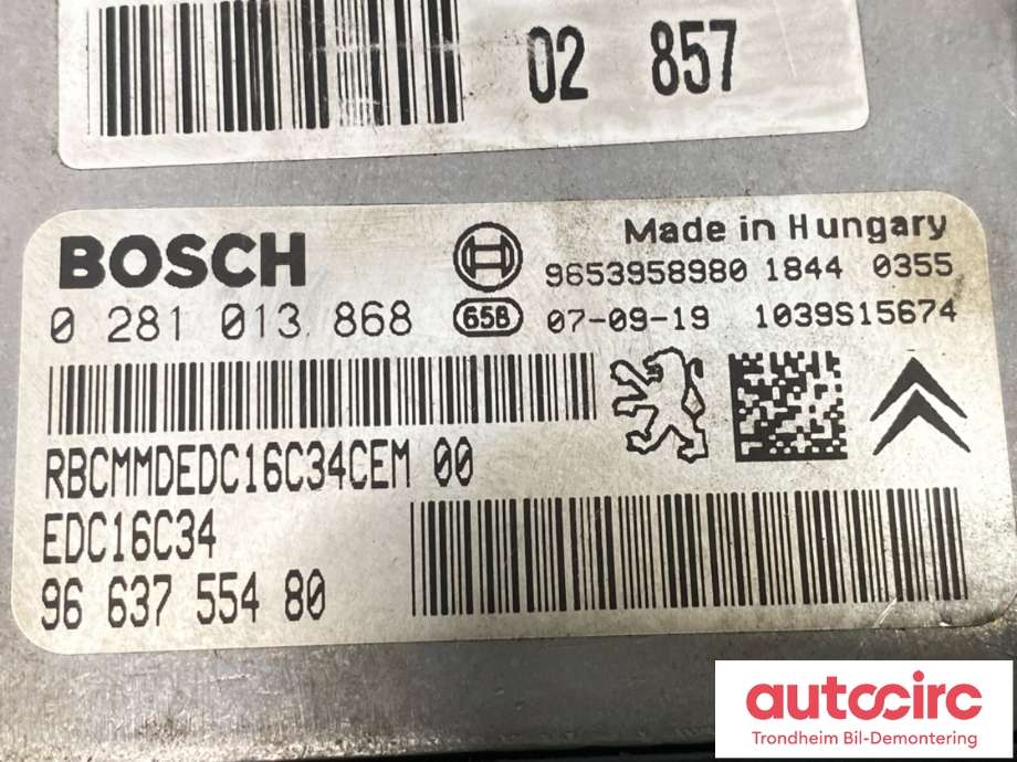 Styreenhet motor til Peugeot 207 2006-2012  (BOSCH|1942 KW|1942 KX|96 637 554 80| 0 281 013 868)
