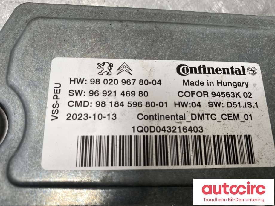Styreenhet diverse til Toyota Proace 2016-->> (Type II)  (9802096780|)