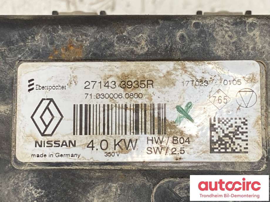 Batterivarmer/kjøl til Renault Kangoo 2008-2021 (Type II)  (EBERSPACHER|271433935R|)