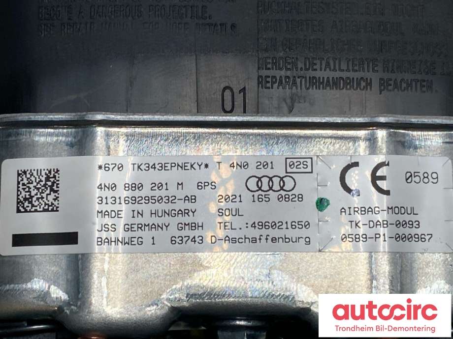 Airbag rattpute til Audi e-tron 2018-->> (4N0880201M|)
