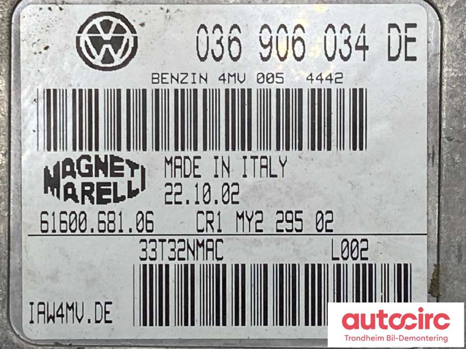 Styreenhet motor til VW Polo 2002-2005 (Type IV, Fase 1)  (036906034DE|)