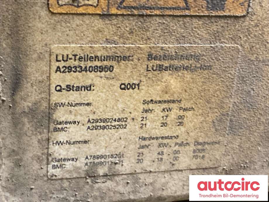 Batteripakke elbil til Mercedes EQC 2019-->> (80 KWH|A2933408900|)