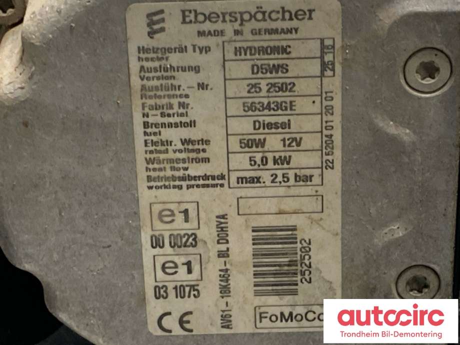 Dieselvarmer til Ford Kuga 2013-2019 (EBERSPACHER|AV61-18K464-BL|AV61-18K464-BM|1900035)