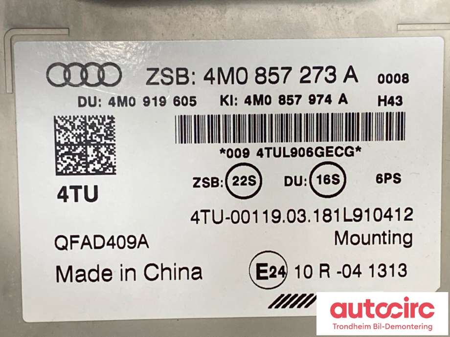 Bilstereo navigasjon skjerm til Audi Q7 2015-->> (Type II) (4M0 857 273 A|)