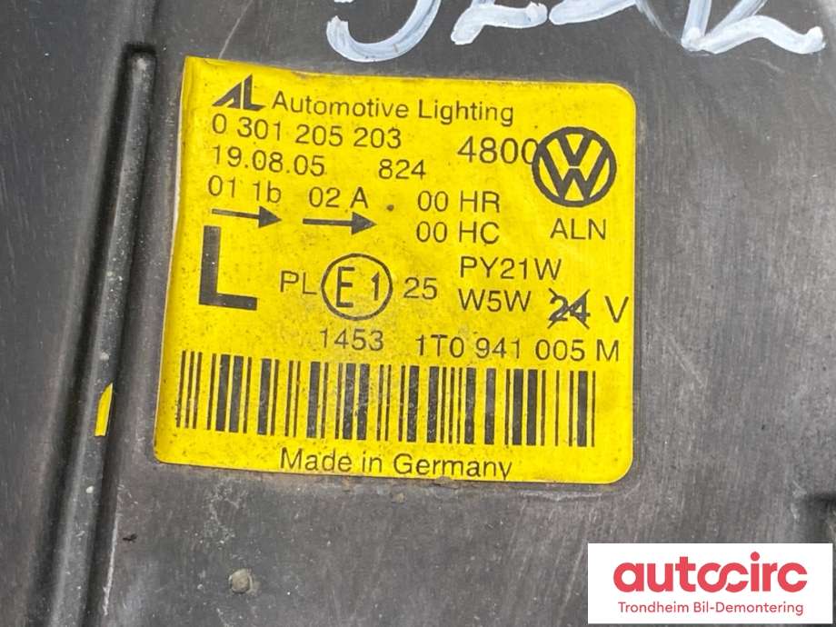 Frontlykt venstre halogen til VW Touran 2003-2006 (Type I, Fase 1)  (1T0 941 005 R|)