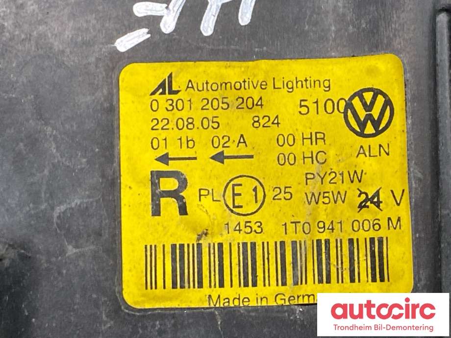 Frontlykt høyre halogen til VW Touran 2003-2006 (Type I, Fase 1) (1T0 941 006 R|)