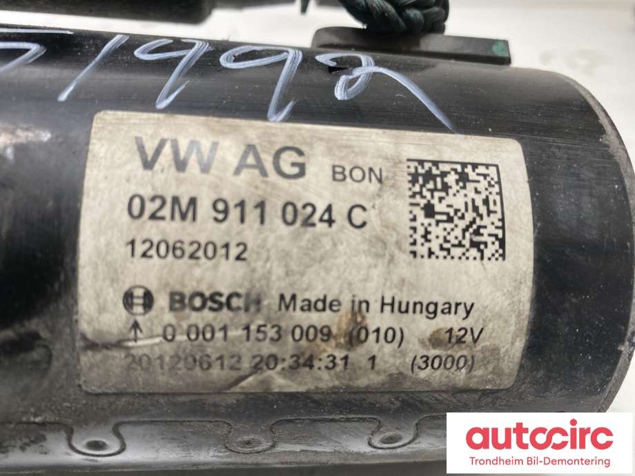 Starter diesel til VW Tiguan 2011-2016 (Type I, Fase 2)  (BOSCH|02M911024C|02M911024CX|)