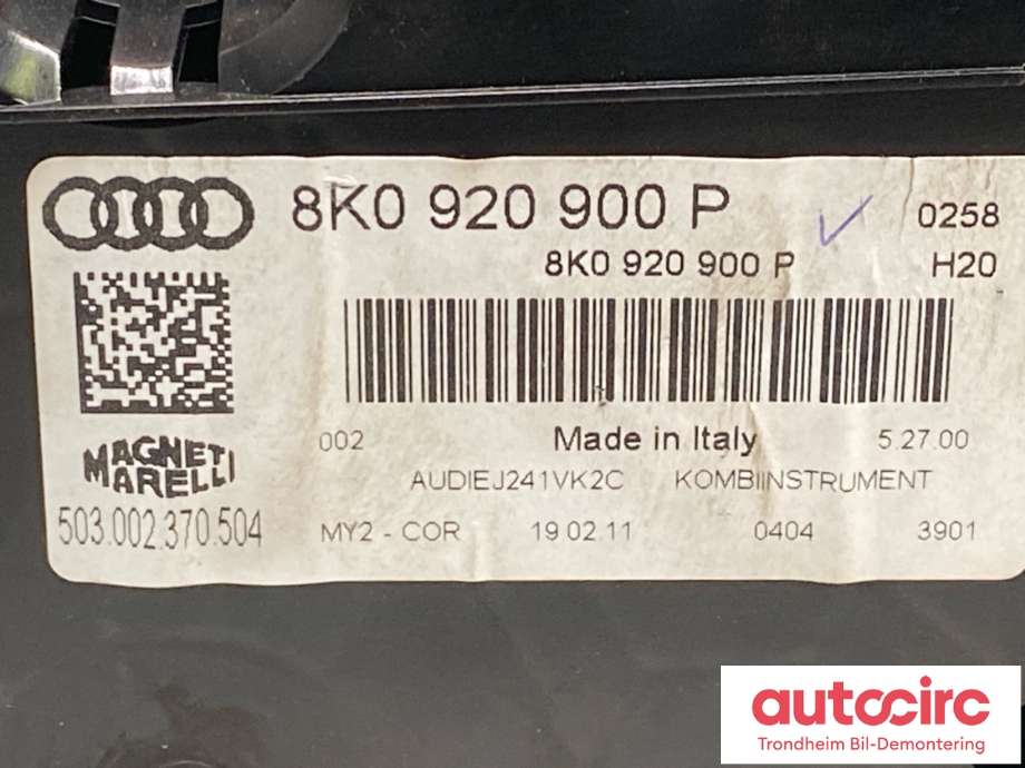 Instrumentpanel til Audi A4 2007-2014 (Type IV) (B8) (B8) (8K0 920 900 QX|8K0 920 900 Q|)