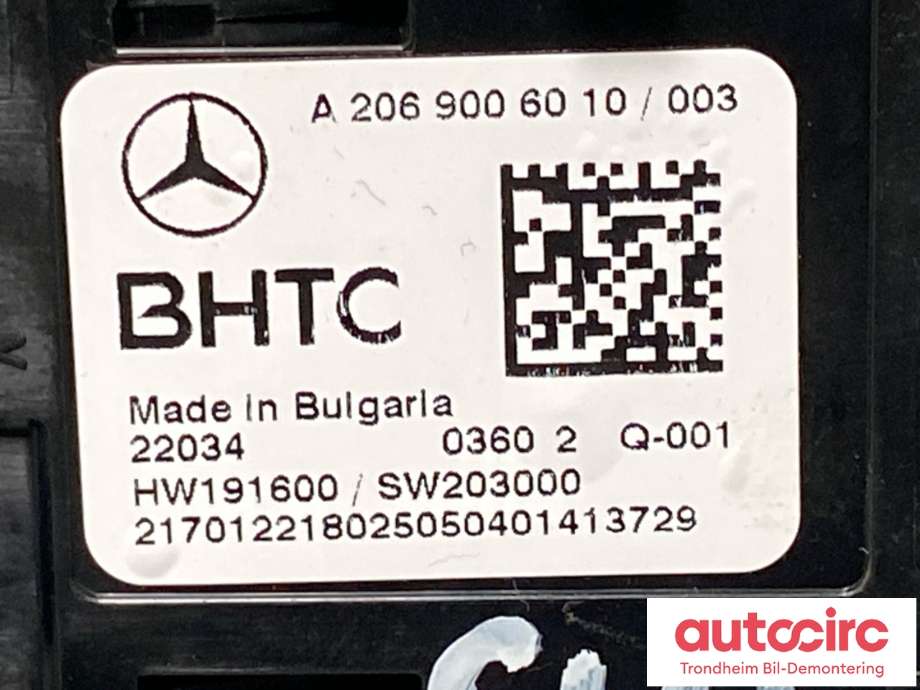 Varmeapparat betjening bak til Mercedes EQS 2021-->> (V297) (V297) (A2069006010|A2069003916|)