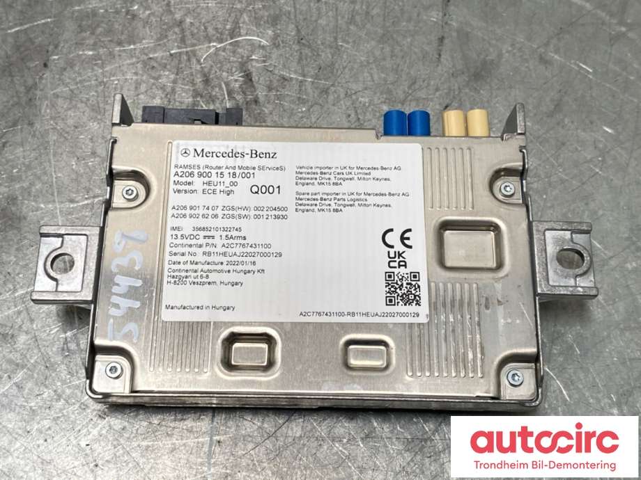 Styreenhet bluetooth til Mercedes EQS 2021-->> (V297) (V297) (A2069001518|A2069006423|)