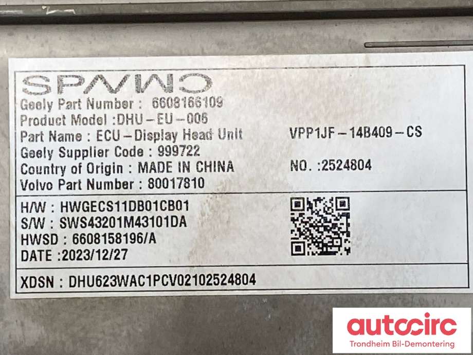 Styreenhet diverse til Volvo EX30 2023-->>  (36003867|80017810|80017674|80019601|80027652|80034249|80045694)