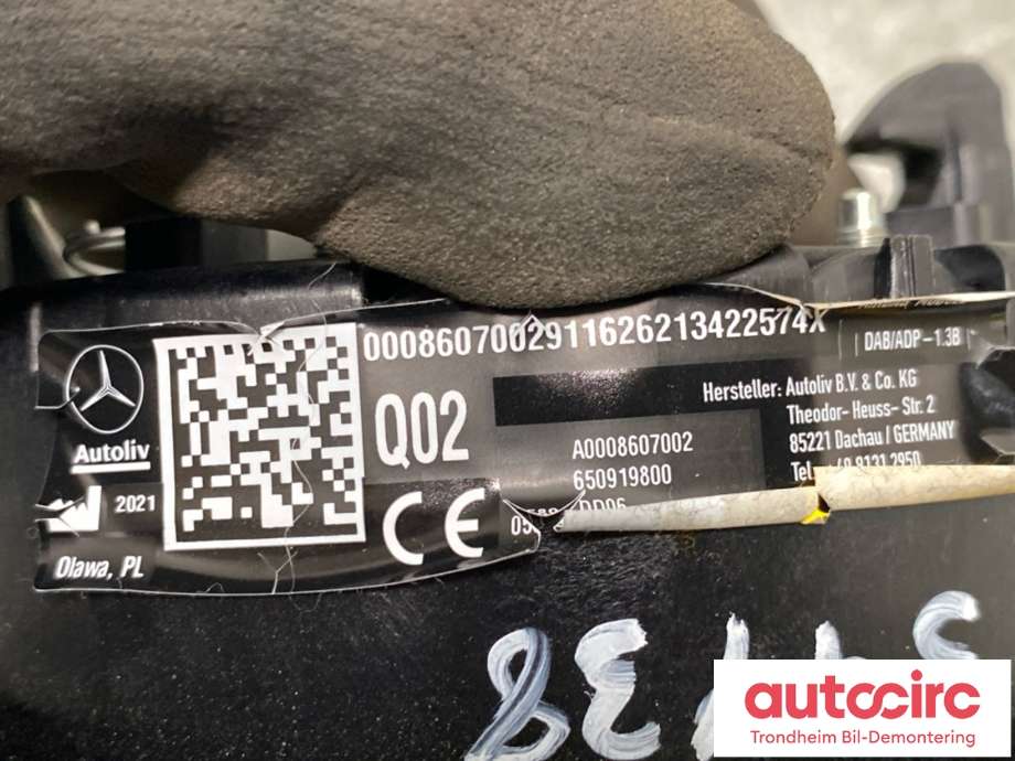 Airbag rattpute til Mercedes EQS 2021-->> (V297) (V297) (A0008607002|)