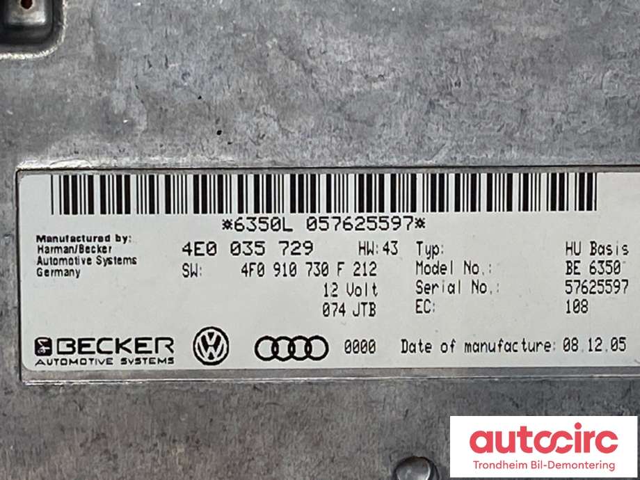 Styreenhet diverse til Audi A6 2005-2008 (Type III, Fase 1) (C6) (C6) (4E0035729|4F0910732HX|)