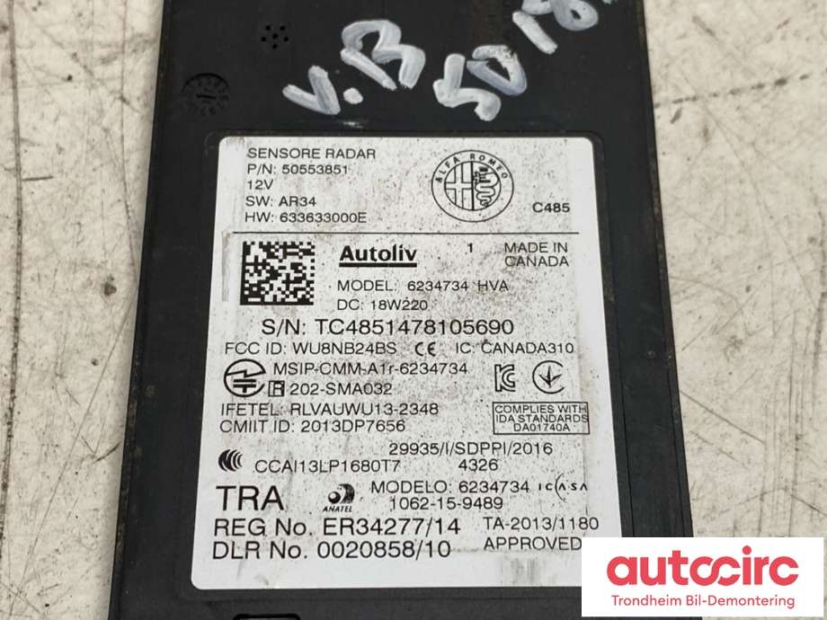 Sensor blindsone til Alfa Romeo Stelvio 2017-->> (50553851|)