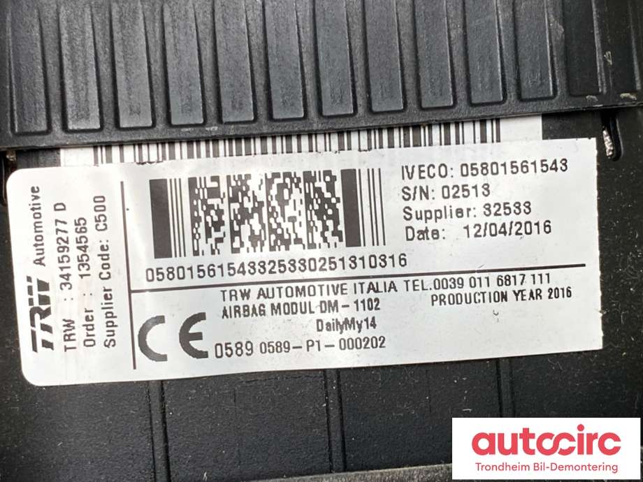 Airbag rattpute til Iveco Daily 2014-->> (Type VI)  (5801561543|)