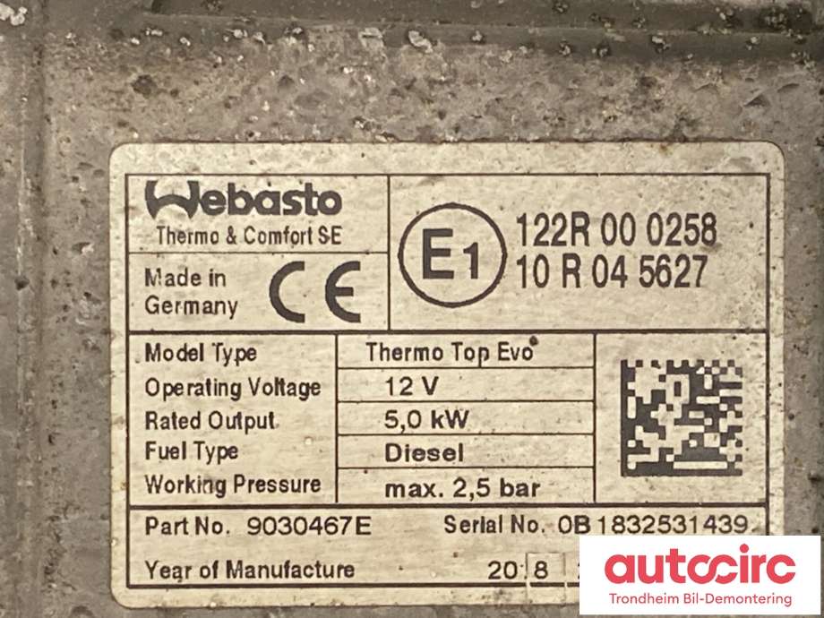 Dieselvarmer til VW Crafter 2016-->> (Type II) (7T0815007F|)