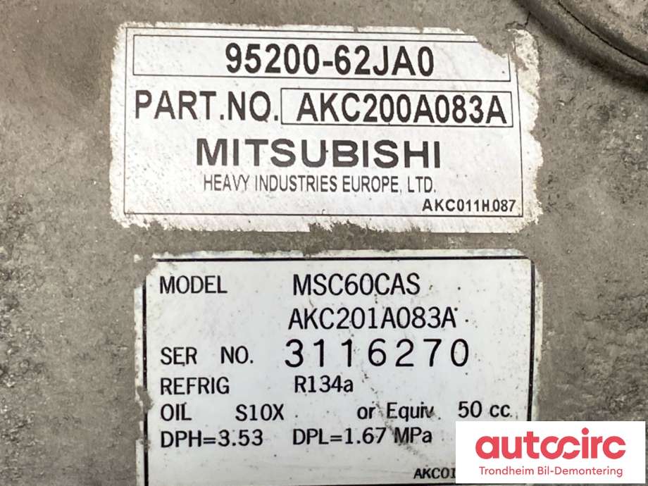 Aircondition kompressor til Suzuki SX4 2006-2009 (Type I, Fase 1)  (95200-62JA0-000|AKC200A083A|9520062JA0)