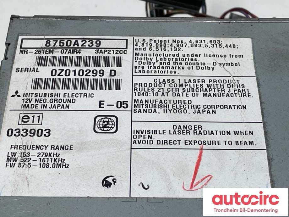 Bilstereo navigasjon til Mitsubishi Outlander 2010-2012 (Type II, Fase 2)  (8750A239|)