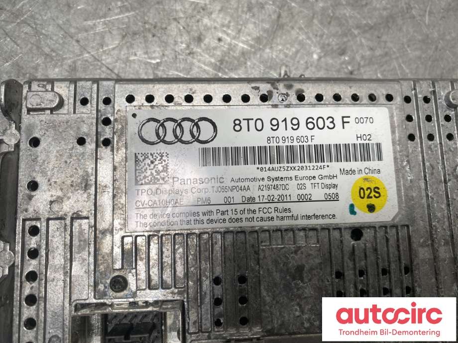 Multimedia display (MCU - Media Controller Unit) til Audi Q5 2008-2012 (Type I, Fase 1)  (8T0057603G|)