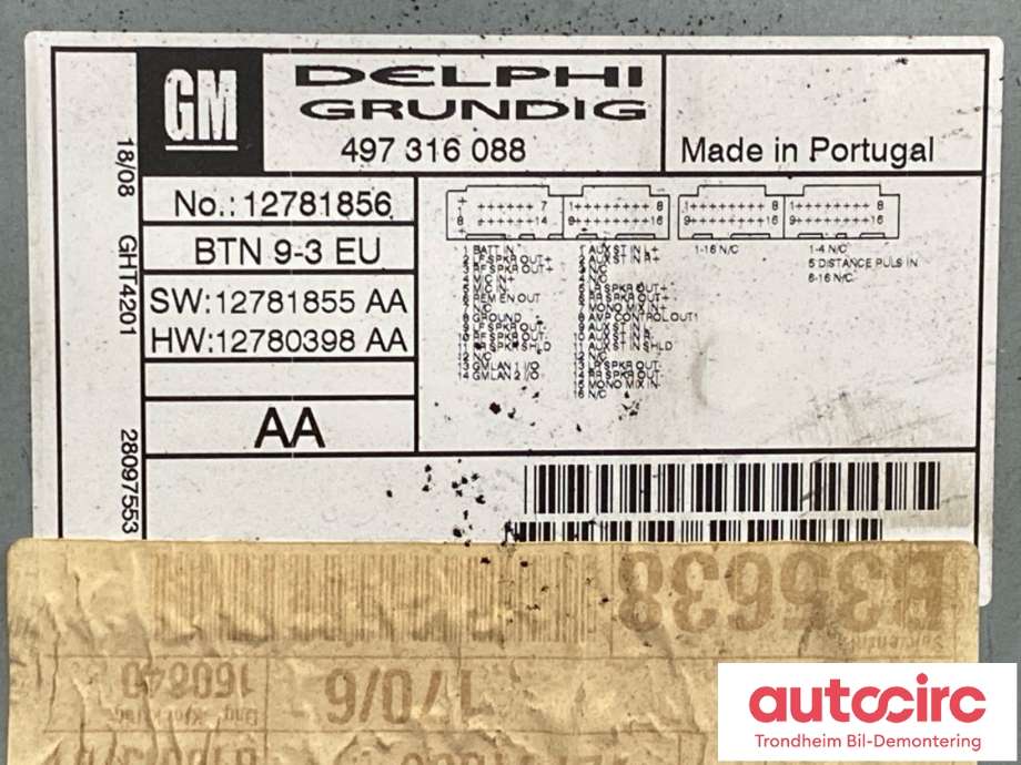 Bilstereo navigasjon til Saab 9-3 2008-2011 (Type II, Fase 2) (12794303|)