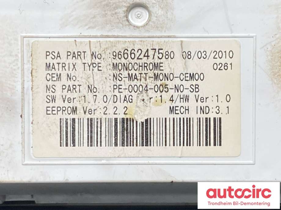 Instrumentpanel til Peugeot 3008 2009-2016 (Type I) (6103 Y4|98 051 706 80|9666276380| 9666247580)