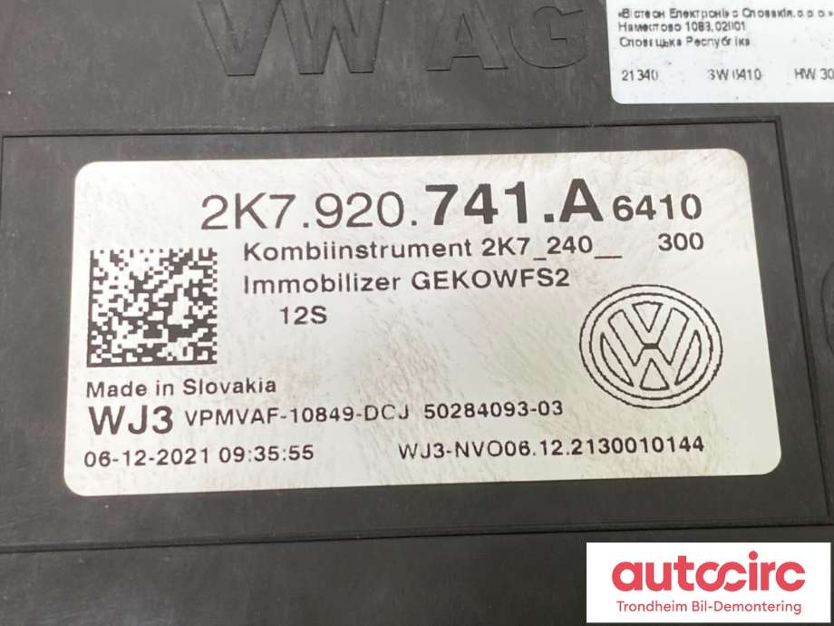 Instrumentpanel til VW Caddy 2020-->> (Type IV) (2K7 920 741 A|)