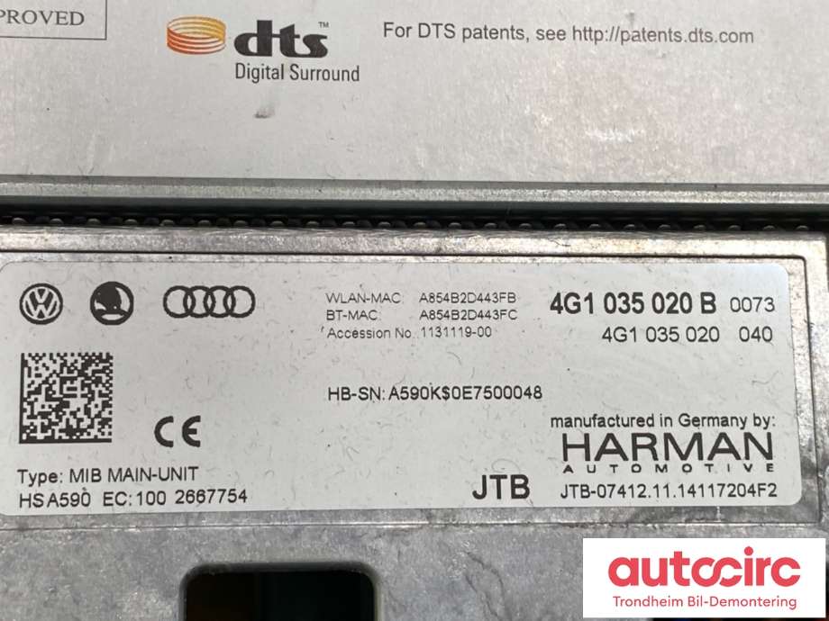 Bilstereo til Audi A6, Allroad 2012-2014 (Type III, Fase 1) (C7) (C7) 