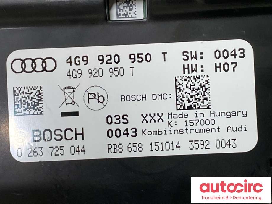 Instrumentpanel til Audi A6, Allroad 2012-2014 (Type III, Fase 1) (C7) (C7) (4G9 920 950 T|)
