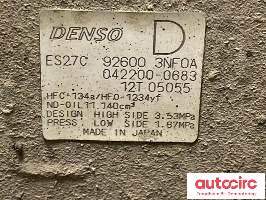 Aircondition kompressor elbil til Nissan Leaf 2011-2017 (Type I)  