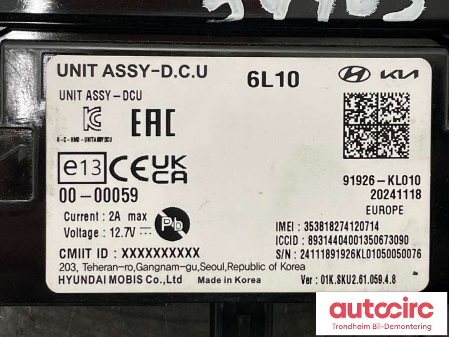Styreenhet diverse til Hyundai Ioniq 6 2023-->>  (91926-KL010|)