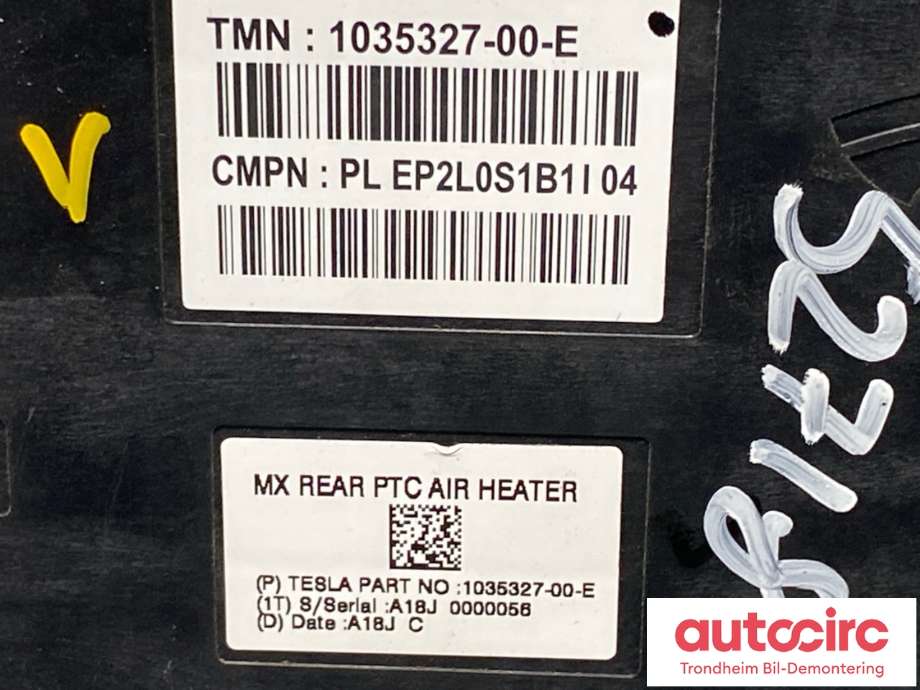 Varmeapparat PTC-heater til Tesla Model X 2016-->> (BAKRE|1035327-00-E|1035327-00-D|)