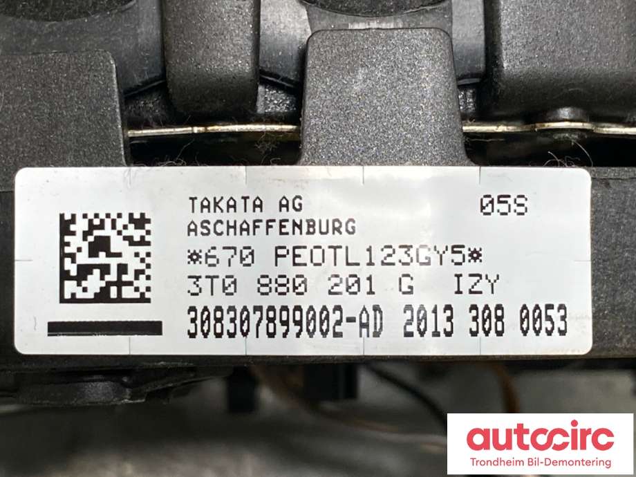 Airbag rattpute til Škoda Superb 2008-2015 (Type II)  (3V0880201AC|)