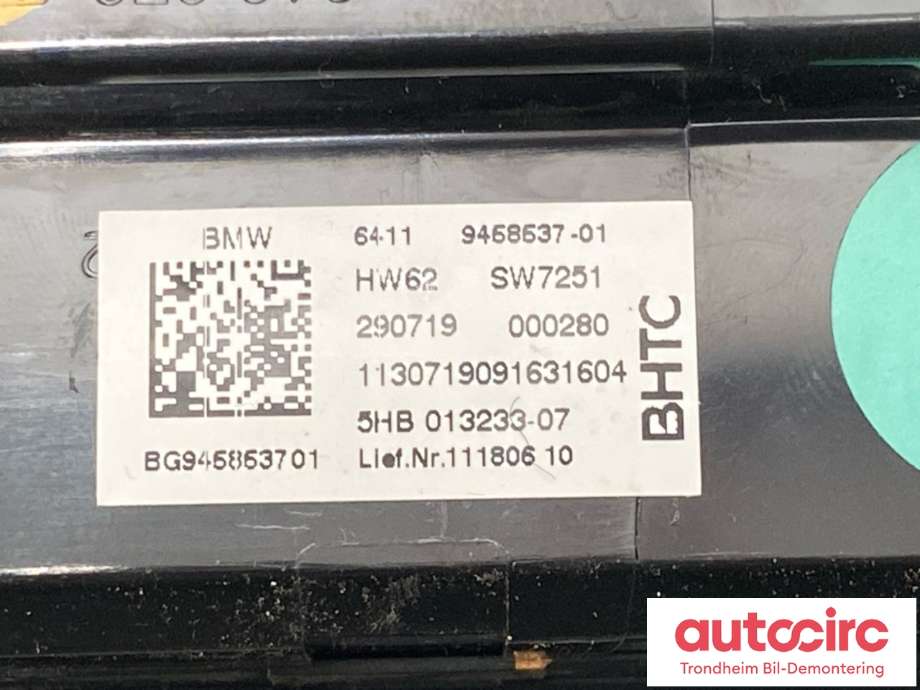 Varmeapparat betjening til BMW X5 2018-->> (G05) (G05) (64115A1D412|)