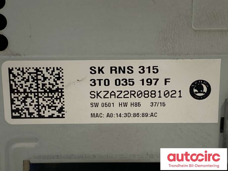 Bilstereo navigasjon skjerm til Škoda Superb 2008-2015 (Type II)  (3T0035197C|3T0035197T|)