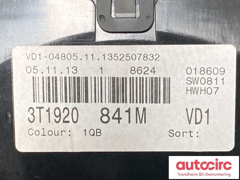 Instrumentpanel til Škoda Superb 2008-2015 (Type II)  (3T1920841M|)