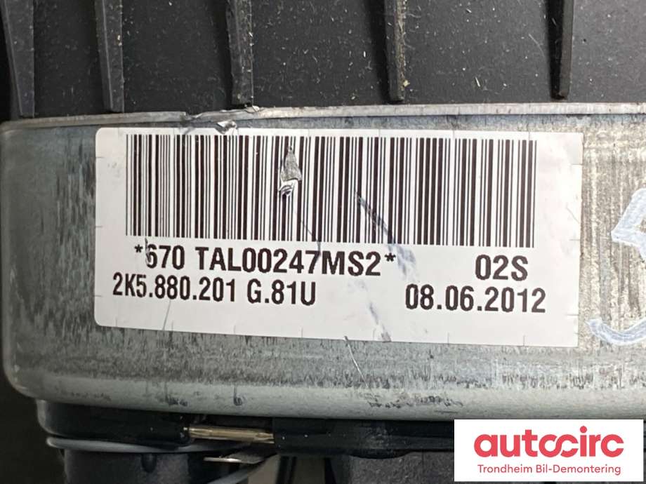 Airbag rattpute til VW Caddy 2010-2015 (Type III, Fase 2) (2K5880201E|)