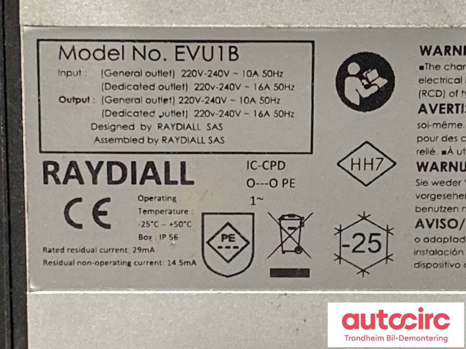 Batterilader kabel til Renault Zoe 2019-->> (Fase 2) (RAYDIALL|)