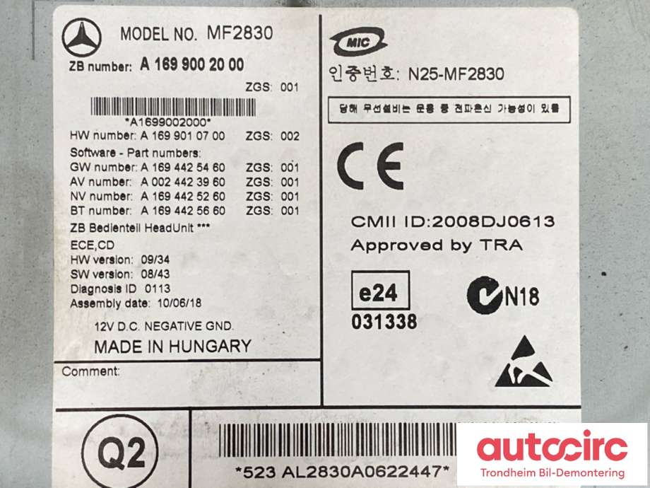 Bilstereo til Mercedes B-Klasse 2008-2011 (Fase 2) (W245) (W245) (A1699002000|)