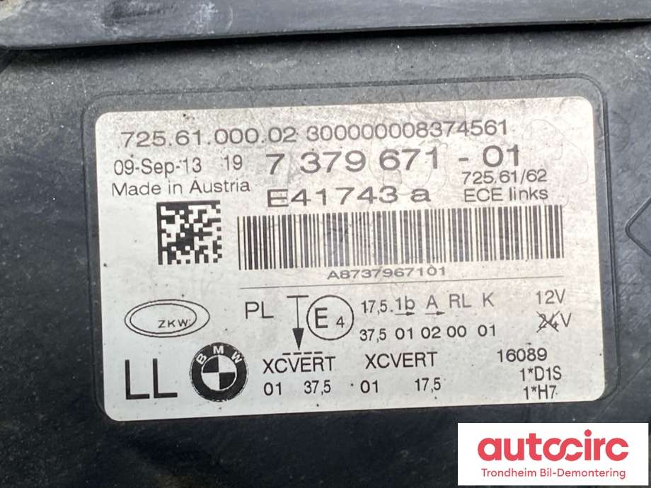 Frontlykt venstre xenon til BMW 7-Serie 2009-2015 (F01/F02/F03/F04) (F01/F02/F03/F04) (63 11 7 348 507|)