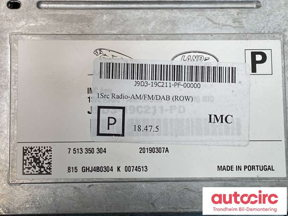 Bilstereo til Jaguar I-PACE 2018-->>  (T4N25163|J8A219C216PA|)
