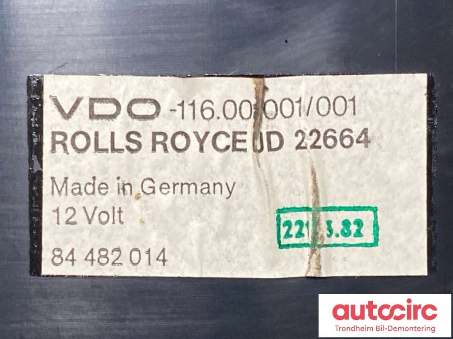 Instrument klokke til Øvrige personbiler Rolls-Royce Silver Spirit 1980-1997 (VDO|UD22664U|84 482 014|)